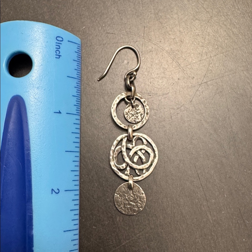 Silpada Earrings W2040 Sterling Silver Hammered Celtic Dangle Triple Disc Textur - Picture 5 of 7